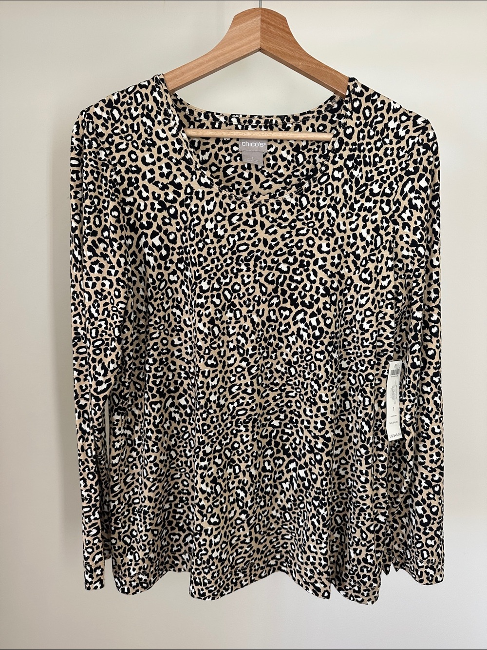 Chico's khaki and Black‎ Leopard-Print Long Sleeve Basic Knit Layer Tee